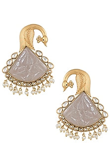 Gold Finish Blue Stone Peacock Earrings