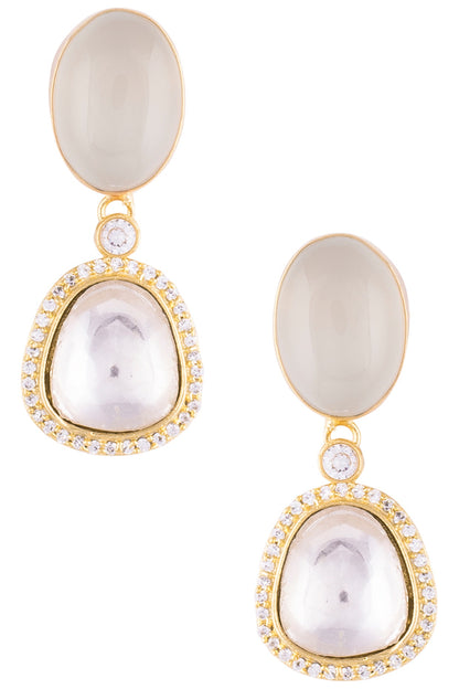 Gold Finish Kundan Polki & Synthetic Stone Earrings