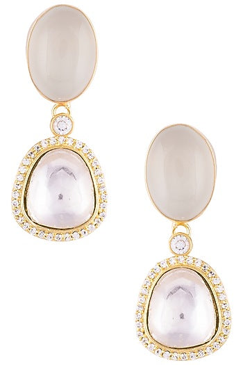 Gold Finish Kundan Polki & Synthetic Stone Earrings