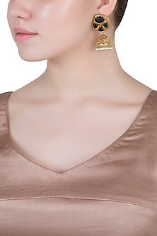 Gold Finish Smoky Quartz & Pearl Jhumka Earrings