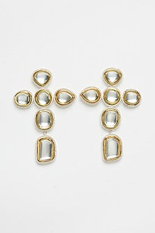Two Tone Plated Glass Polki Cross Earrings