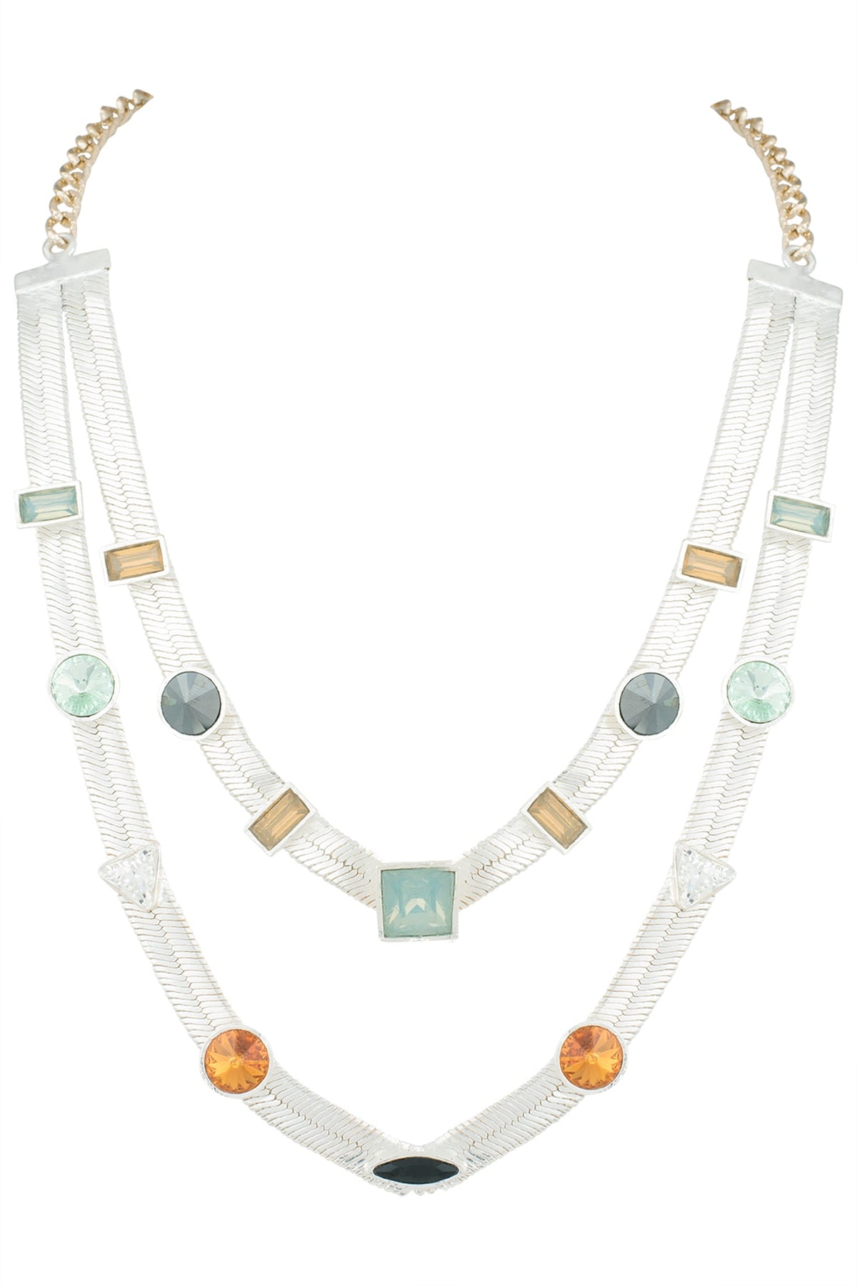 Silver plated multi colored layered necklace