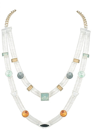 Silver plated multi colored layered necklace