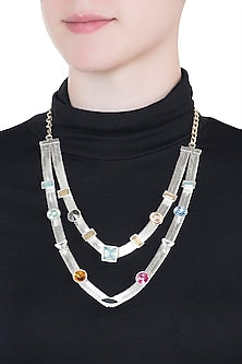 Silver plated multi colored layered necklace