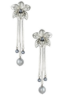 Silver plated orchid earrings