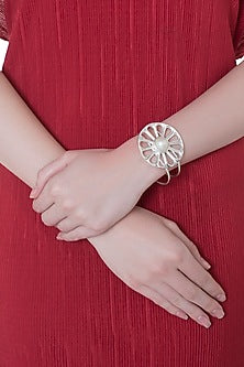 Silver plated stone wheel cuff