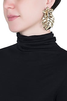 Gold plated orchid leaf earrings