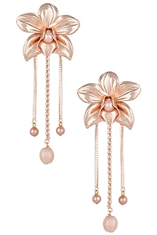 Rose gold plated orchid long earrings