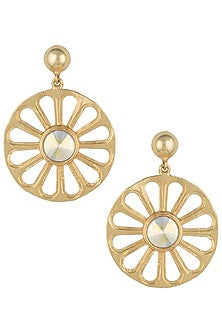 Gold plated wheel long earrings