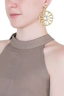 Gold plated wheel long earrings