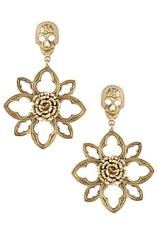 Gold plated skull floral earrings