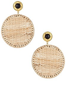 Beige round cane earrings