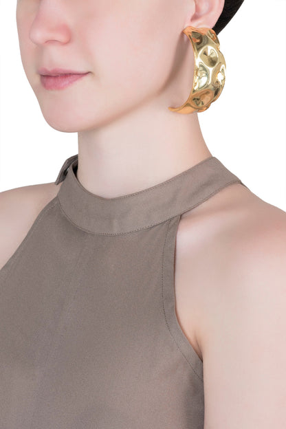 Gold plated textured hoop earrings