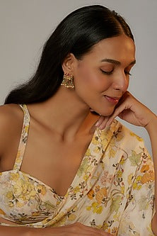 Gold Plated Green Stone & Pearl Gugri Dangler Earrings In Sterling Silver