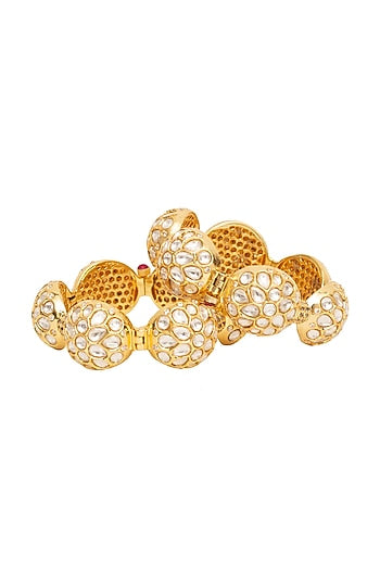 Gold Finish Kundan Polki & Gemstone Bangles (Set Of 2)