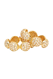 Gold Finish Kundan Polki & Gemstone Bangles (Set Of 2)