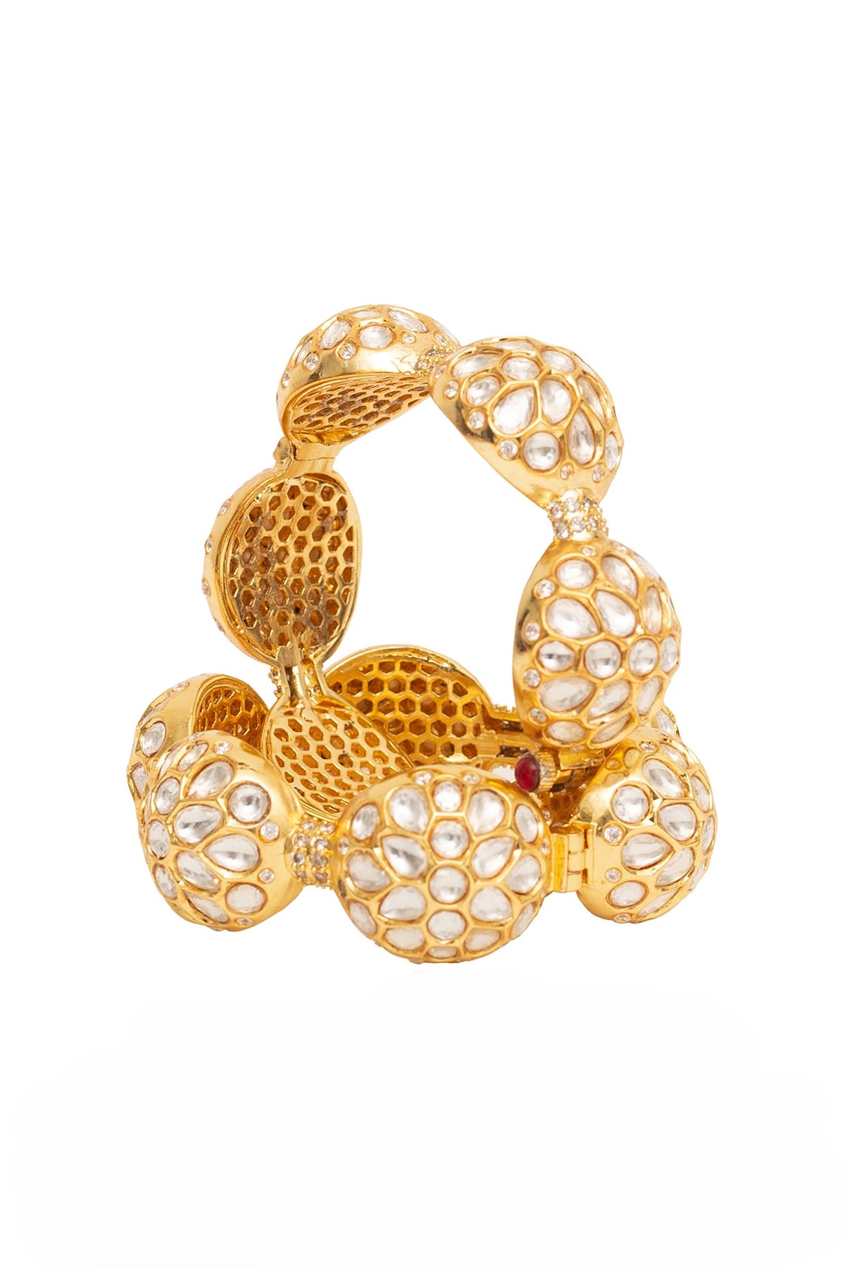 Gold Finish Kundan Polki & Gemstone Bangles (Set Of 2)