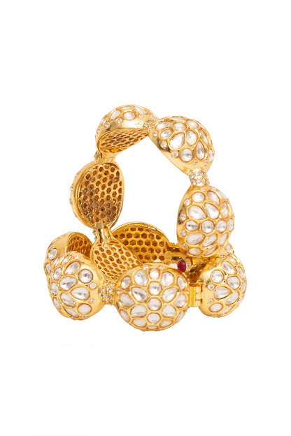Gold Finish Kundan Polki & Gemstone Bangles (Set Of 2)