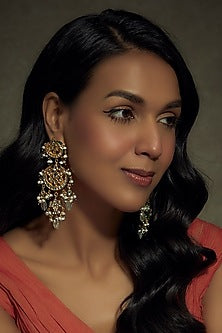 Gold Finish Kundan Polki Enameled Dangler Earrings