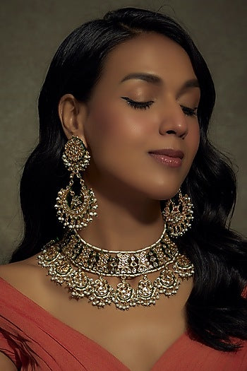 Gold Finish Kundan Polki Choker Necklace Set