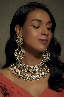Gold Finish Kundan Polki Choker Necklace Set