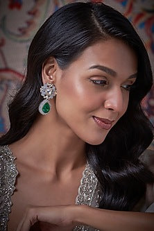 White Finish Zircon & Kundan Polki Dangler Earrings