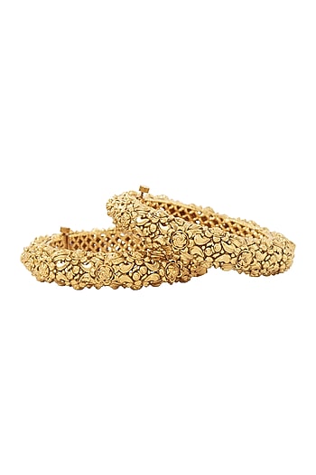 Gold Finish Textured Bangles (Set Of 2)