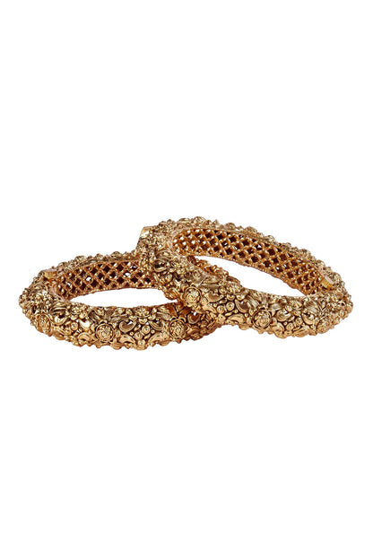 Gold Finish Textured Bangles (Set Of 2)