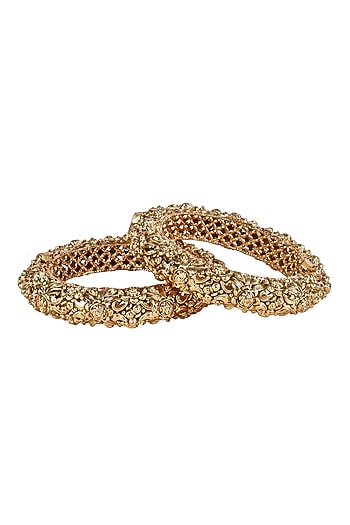 Gold Finish Textured Bangles (Set Of 2)