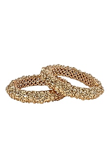 Gold Finish Textured Bangles (Set Of 2)