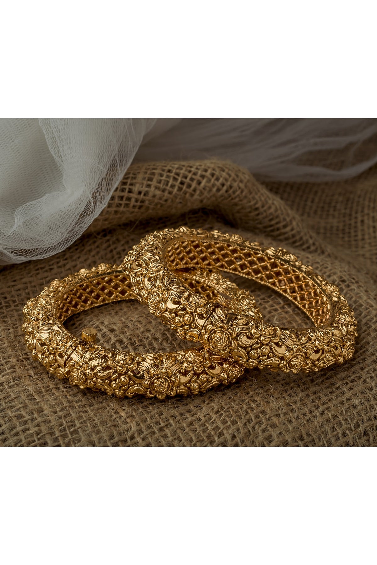 Gold Finish Textured Bangles (Set Of 2)