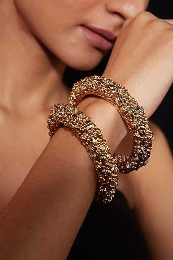 Gold Finish Textured Bangles (Set Of 2)