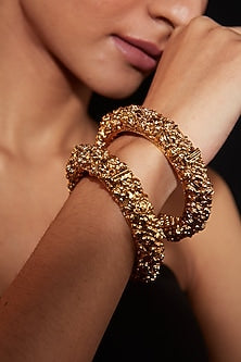 Gold Finish Textured Bangles (Set Of 2)