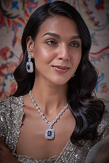 White Finish Zircon Long Necklace Set