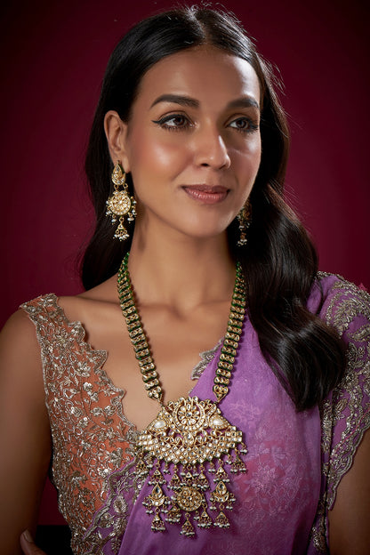 Gold Finish Kundan Long Necklace Set