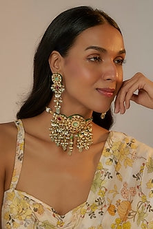 Gold Finish Kundan Polki Choker Necklace Set