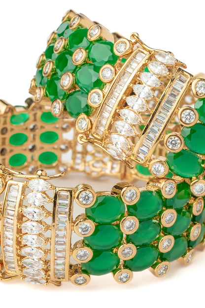 Gold Finish Kundan Polki & Green Stone Bangles (Set Of 2)
