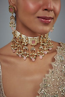 Gold Finish Kundan Polki Choker Necklace Set