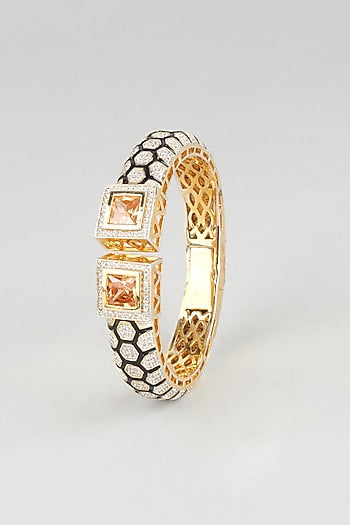 Gold Finish Zircon & Topaz Stone Enameled Kada
