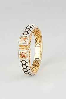 Gold Finish Zircon & Topaz Stone Enameled Kada