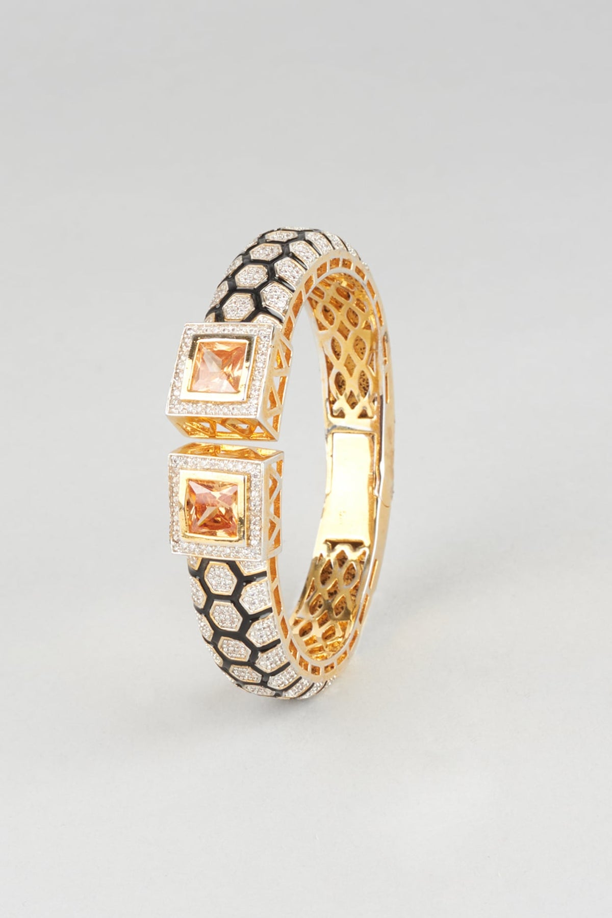 Gold Finish Zircon & Topaz Stone Enameled Kada