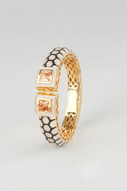 Gold Finish Zircon & Topaz Stone Enameled Kada