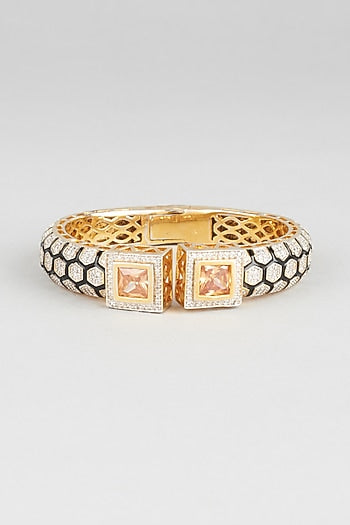 Gold Finish Zircon & Topaz Stone Enameled Kada