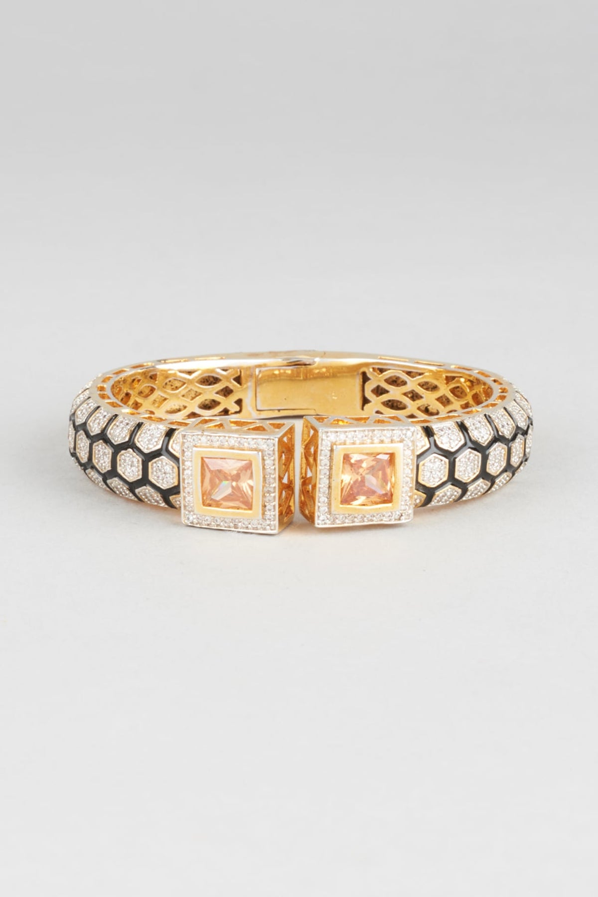 Gold Finish Zircon & Topaz Stone Enameled Kada