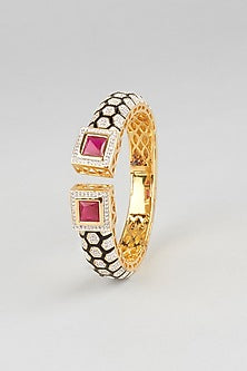 Gold Finish Zircon & Ruby Stone Kada