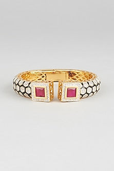 Gold Finish Zircon & Ruby Stone Kada