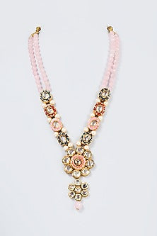 Gold Finish Kundan Polki & Pearl Handcrafted Mala Set