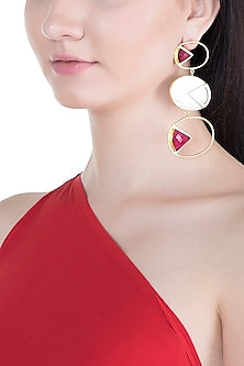Gold Plated Handmade Pink Quartz & White MOP Geometric Earrings