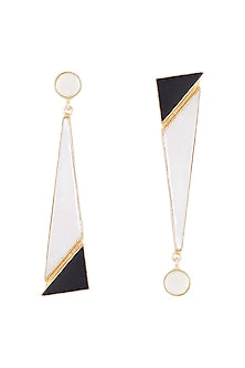 Gold Plated Handmade White MOP, Pearl & Black Onyx Earrings