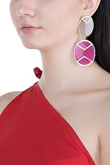 Gold Plated Handmade Pink Quartz & Grey Onyx Earrings